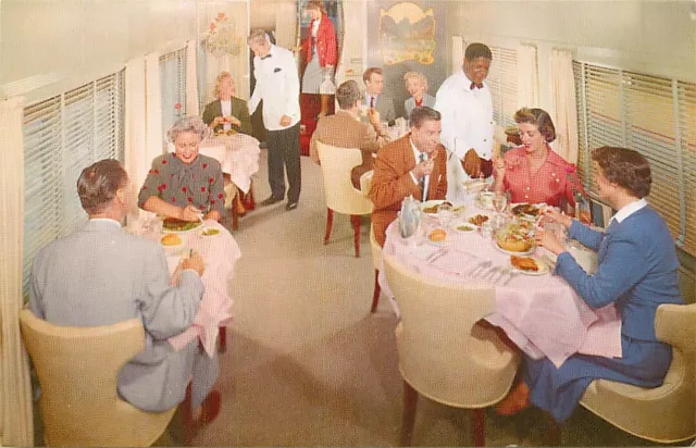 Postcard Union Pacific Railroad Domeliner Dining Car "City of Los Angeles"
