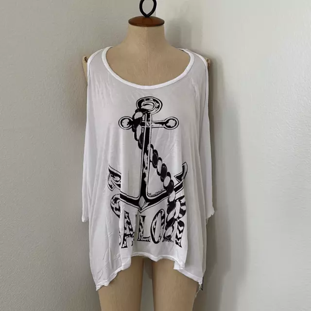 Lauren Moshi $154 Cold Shoulder Sailor Oversized Top White Size M
