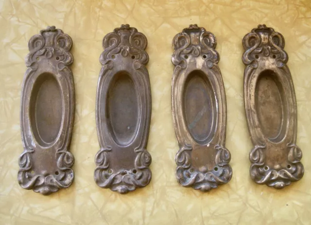 Vintage / Antique Ornate Sliding Pocket Door Brass Pulls, Set Of 4, Victorian