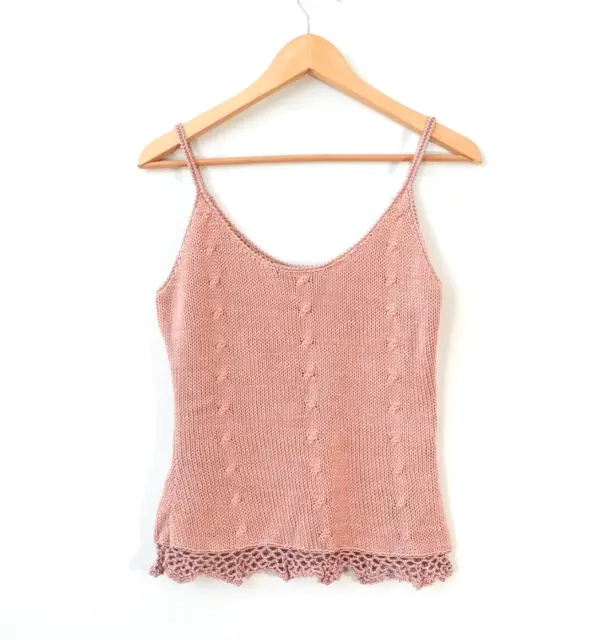 Crochet Top Women 2 Peach Tank Cami Cotton Hand Knitted CLAIRE KENNEDY Connemara