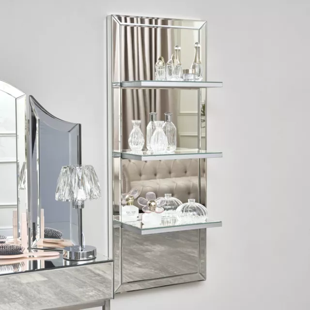 Mirrored Wall Mounted Shelving Unit shelf storage wall storage display bedroom