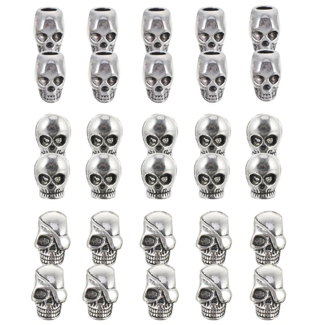 Mens Bracelets Beads Punk Lacing Beads DIY Skull Pendant Sterling Silver Man