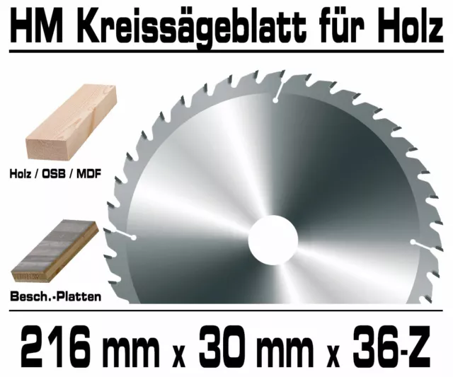 Holz HM Kreis Sägeblatt Für Hand Kreissäge Kappsäge Ø 216mm x 30mm x 36 Zahn GPH