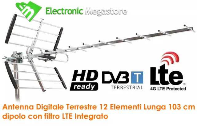 Antenna Tv Digitale Terrestre Uhf Esterna Dvb-T Hd Televisione 12 Elementi Lte