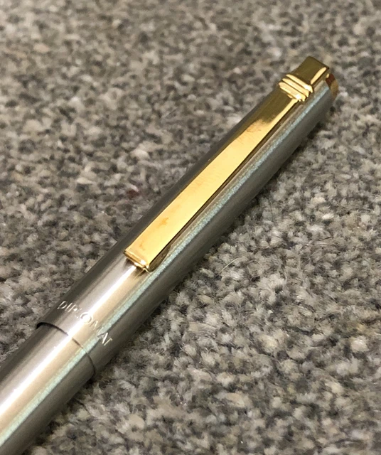 Vintage Diplomat Stainless Steel Gold Trim Ballpoint Pen-Blue Ink-West Germany.