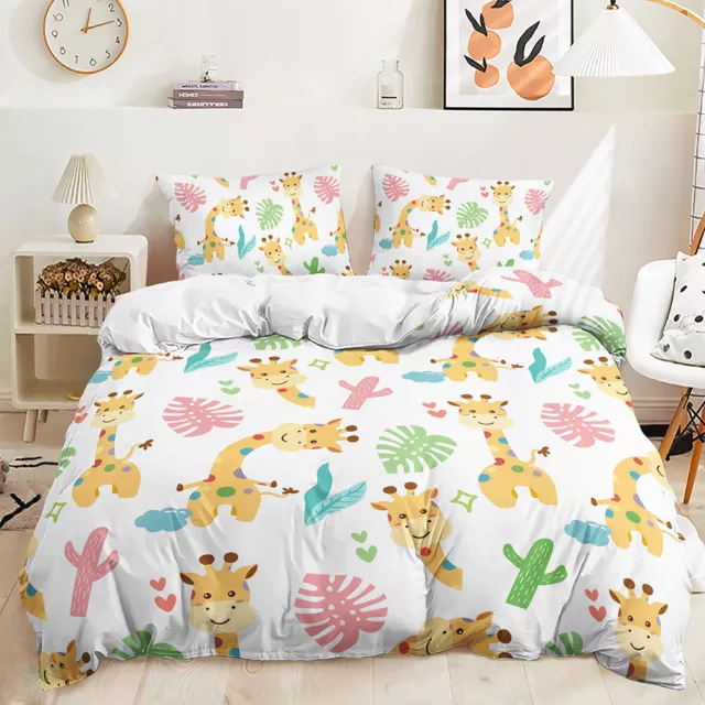 Baby Animals Cartoon Koala Giraffe Cat Children's Room Duvet Quilt Cover Bed Set 3