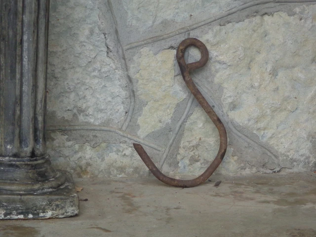 giant 15" IRON HOOK Blacksmith made rustic primitive useful tool BARN Industrial