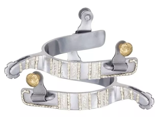 Western Sweet Iron Spurs - Drop Shank - Berry Edge Silver Accents - Blunt Rowel