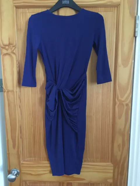 BNWT River Island Blue Stretch Dress Size 6, Drape Front, Bodycon, RRP £38