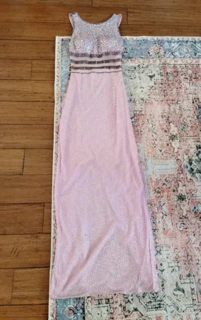 SCALA Size S Pink Sequined Long Cocktail Silk Dress