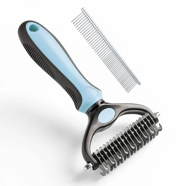 Undercoat Rake for Dogs and Cats - Double Sided Pet Grooming Brush for Detanglin