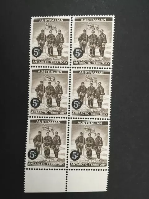 Australian Antarctic AAT block of 6 mint MUH stamps 1959 5d brown 3