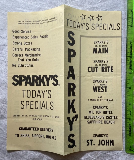 VINTAGE BROCHURE Sparky's Liquor Store St Thomas US Virgin Islands 7.