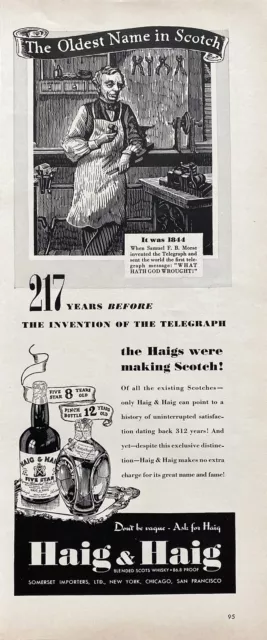 Vtg Print Ad 1939 Haig & Haig Scotch Whiskey Samuel Morse Retro Bar Man Cave