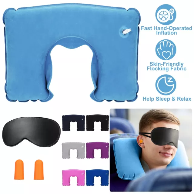 Travel Portable Inflatable U Shape Pillow with Eye Mask Car Office Neck Cushion