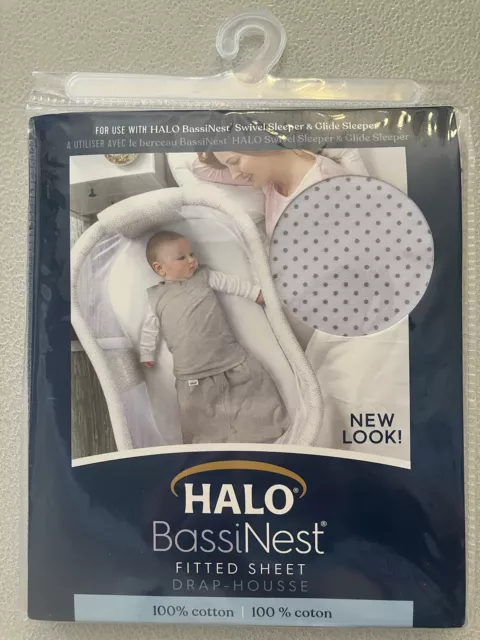 NEW Halo Bassinest Fitted Sheet- Grey Pin Dot Pattern