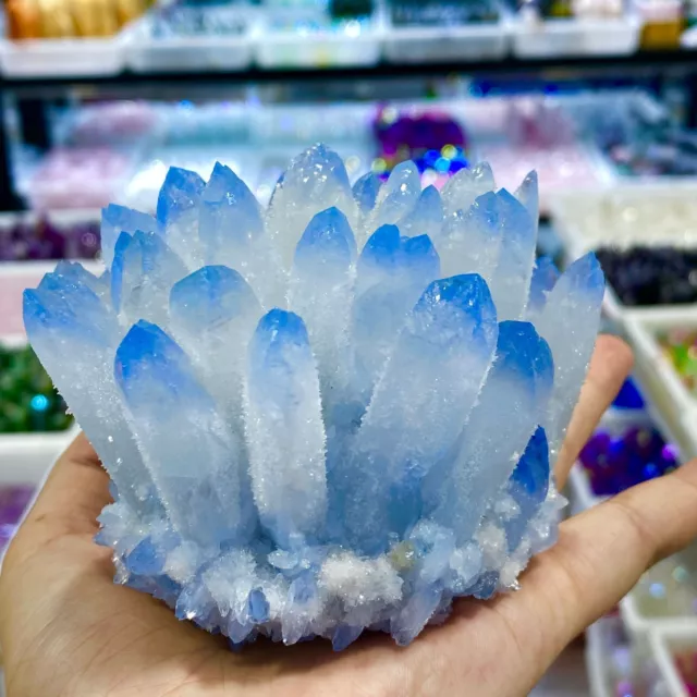 650gNew Find sky blue Phantom Quartz Crystal Cluster Mineral Specimen Healing