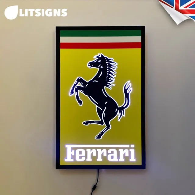 Ferrari Beleuchtete LED Lichtbox Wandschild (Garage/Menschenhöhle) - 65cm hoch!