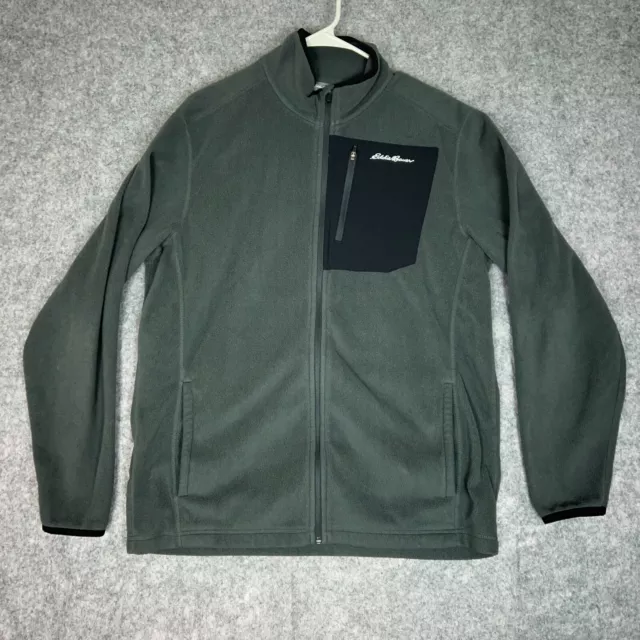 Eddie Bauer Mens Jacket Medium Gray Black Fleece Full Zip Outdoor Windbreaker