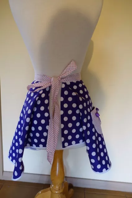 SALE 40% OFF  Handmade Vintage style purple white polka dots half apron NEW 3