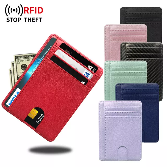 For Men Leather Wallet RFID Blocking Credit Card Holder ID Window Front Pocket