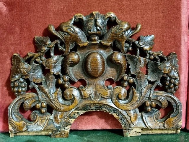 Scroll griffin wood carving pediment - Antique french architectural salvage 12".