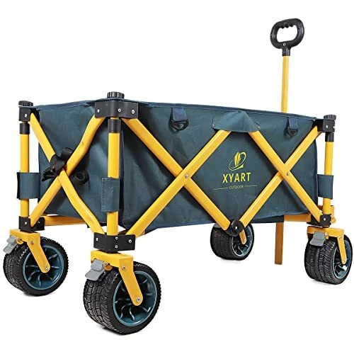 Collapsible Wagon Cart Utility Folding X-Large Dark Green and Yellow Frame
