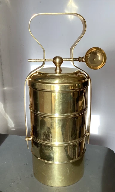 Lunch Box Tiffin Indien 3 Étages - Boîte à Repas Dorée Avec Poignée - Jamais Utilisé
