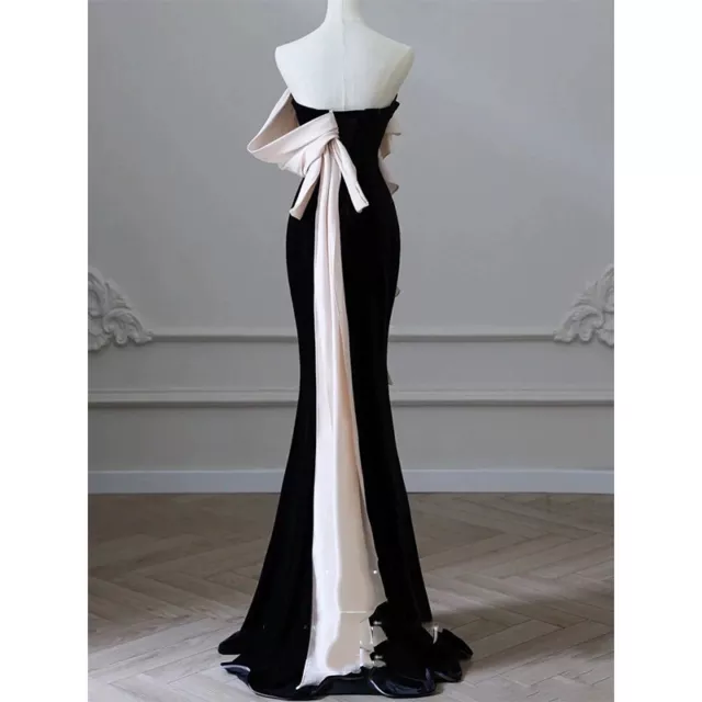 Black Off The Shoulder Satin Rose  Evening Gown Formal Prom Dress 2