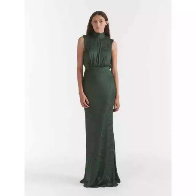 Saloni Fleur Silk Maxi Dress in Emerald 2