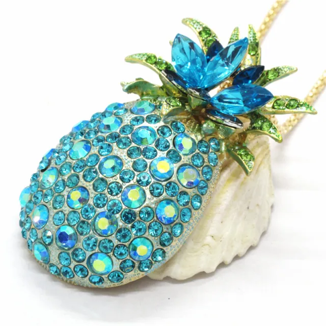 Hot Blue Bling Fruit Pineapple Crystal Fashion Lady Pendant Women Necklace