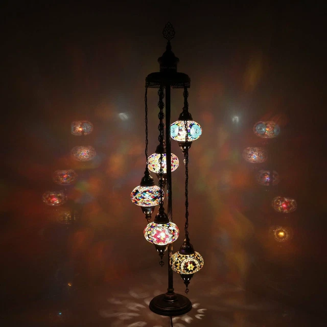Lustre Mosaïque Turc Enva – 5 Grands Globes – Lampe Suspendue Tiffany