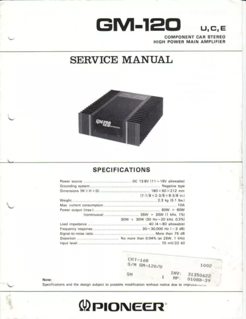 Service Manual-Anleitung für Pioneer GM-120