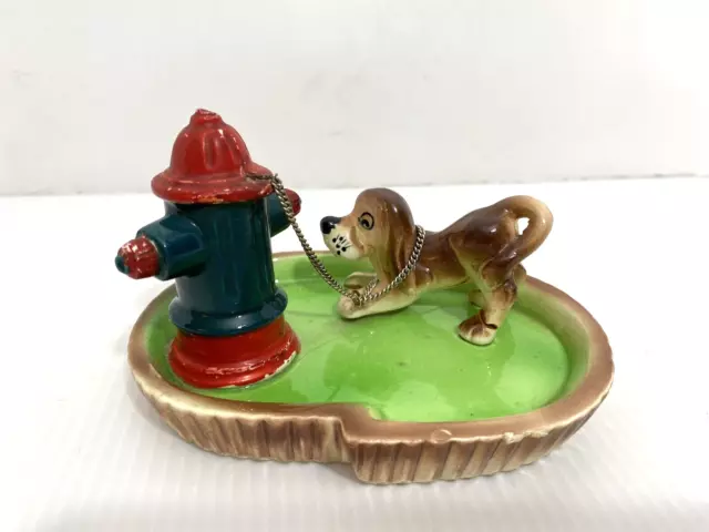 Vtg Ceramic Dog Fire Hydrant Figurine Ashtray Trinket Dish Tilso Japan Kitsch