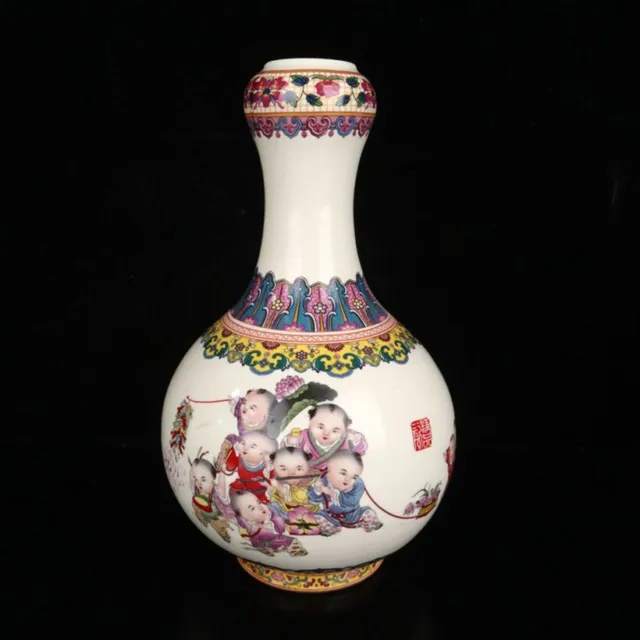Exquisite Old Chinese Famille Rose porcelain child garlic head Vase Qianlong