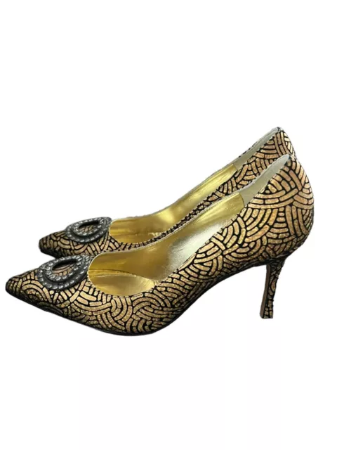 Manolo Blahnik DESCORTES 105 Pumps BB Gold Black Jeweled Shoes 37