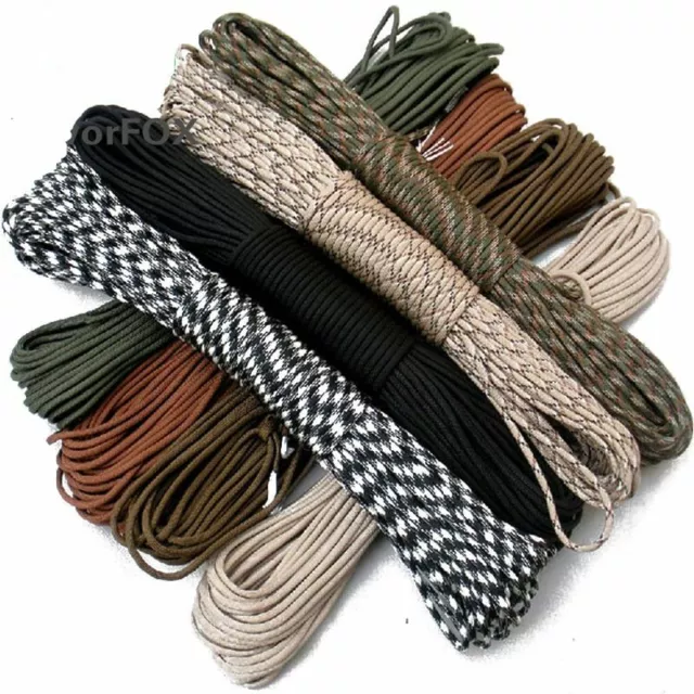 Paracord 550 Cuerda de Paracaídas Cordón Mil Spec 100FT 31m Alpinismo Acampada