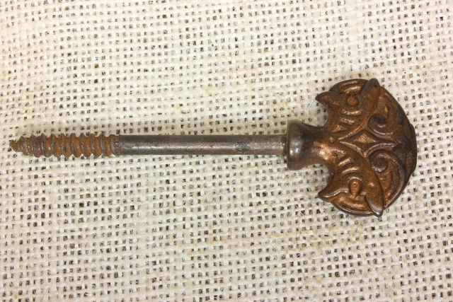 old Picture Screw Casket tarnished copper Eastlake decorated iron vintage 3 3/4"