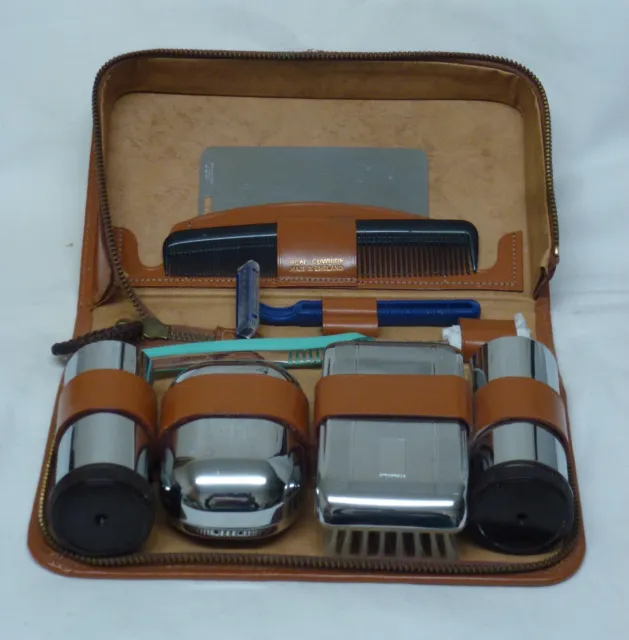 Man's Leather Cased Grooming Toiletry Set - Used - Lovely Condition.