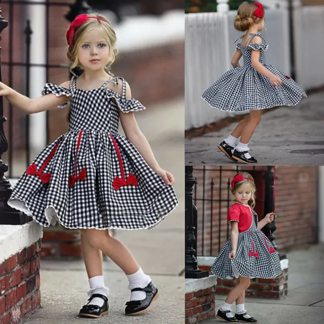 Toddler Kids Baby Girls Ruffle Tops Plaid Dress Outfits Summer Skirt Clothes Set
