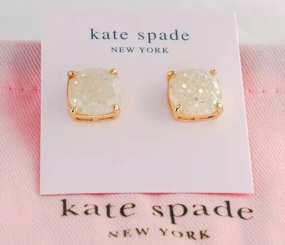 KATE SPADE Handcrafted Crystal Square Stud Earrings in Opal Glitter (& Dust Bag)