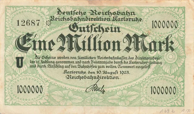 Karlsruhe - Reichsbahndirektion - 1 Million Mark - Bst. U