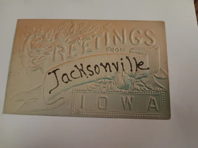 Vintage Embossed Postcard, Greetings From Jacksonville, Iowa.