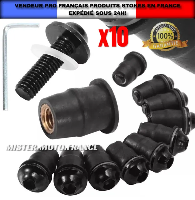 x10 Vis Kit de Fixation Bulle Moto Carénage Ecrou Yamaha Kawasaki Suzuki Honda++