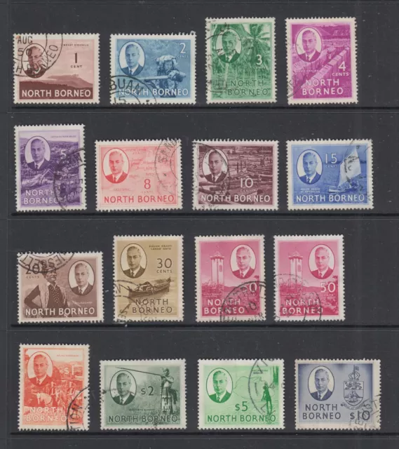 North Borneo: 1950 George VI Full Set of 16 Stamps to $10 SG356-370 Used EH282