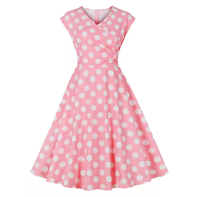 Women's Vintage Polka Dot Mid Length Dress With French Style Flared Skirt