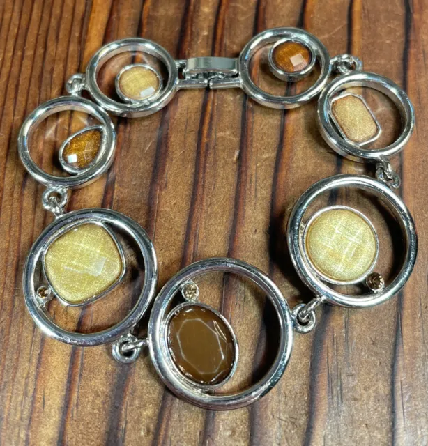 Lia Sophia bracelet silver tone brown amber color 7.5”