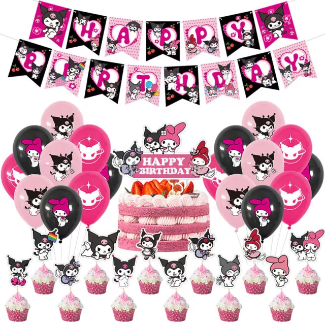 Cartoon Kuromi Theme Backdrop Birthday Party Decorations Supplies Set