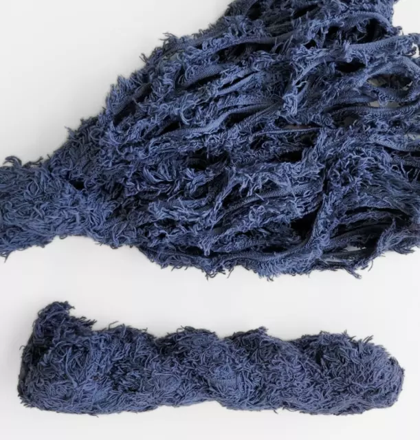 cotton frizz ribbon, shaggy edge fibre, macrame weaving textile indigo blue