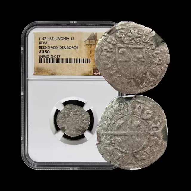 LIVONIA. 1471, Schilling, Silver - NGC AU50 - Teutonic Order, Reval, Tallinn 017